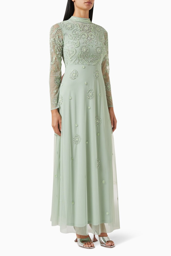Embellished Maxi Dress, Green