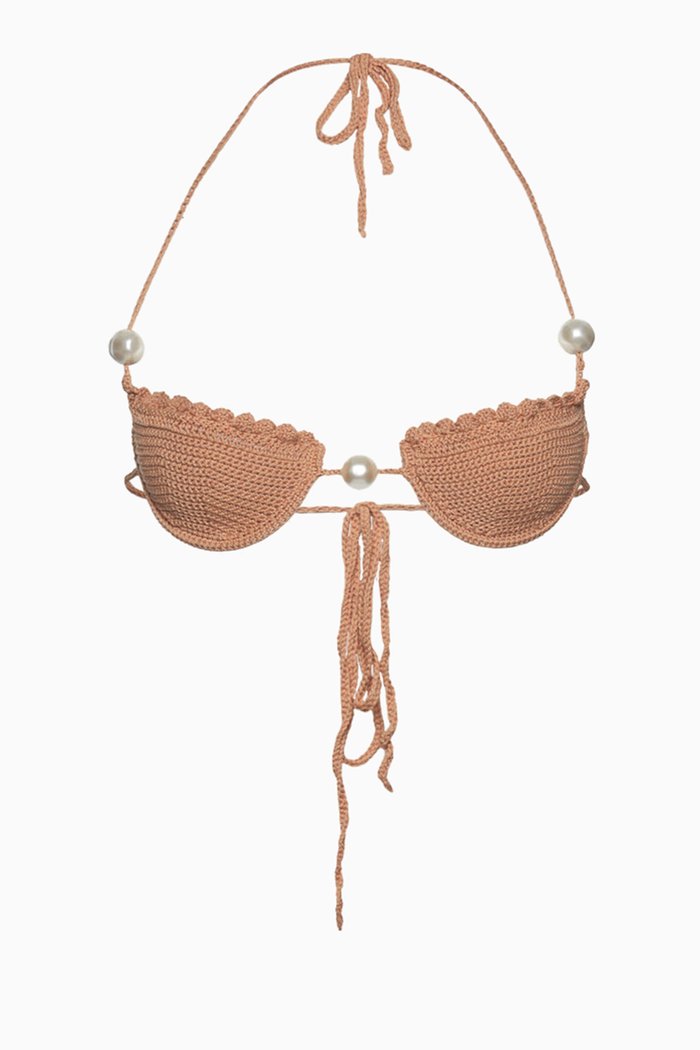 

Pearl Crochet Bra in Nylon, Brown