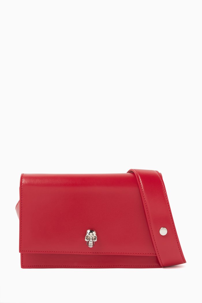 

Small Biker Skull Crossbody Bag in Raffia & Calfskin, Red