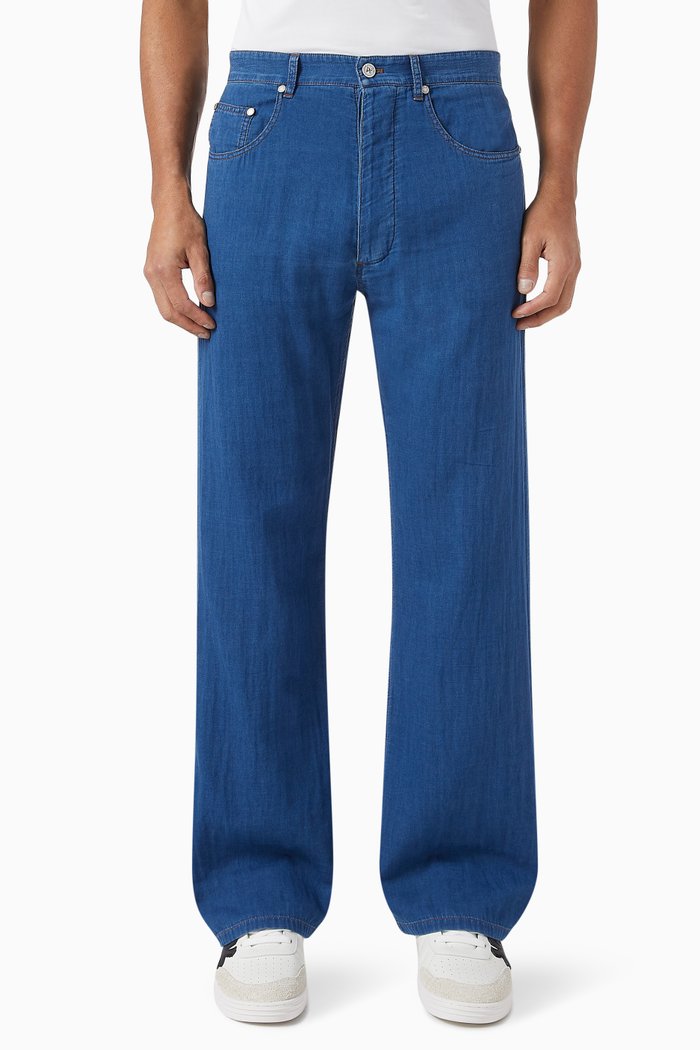 

Straight-leg Jeans in Chambray, Blue