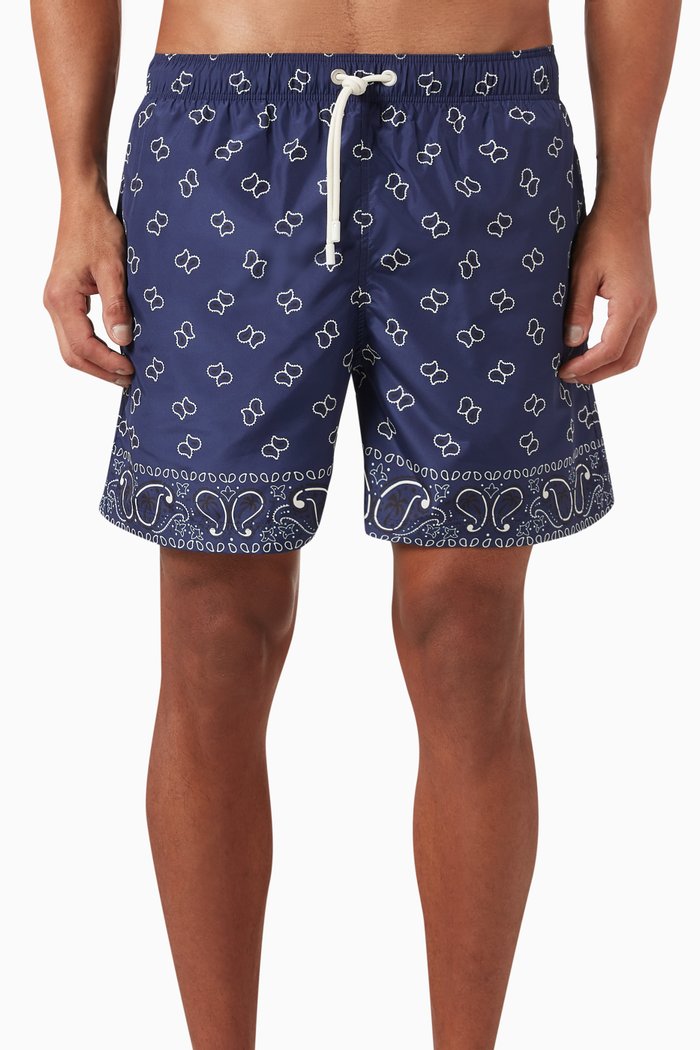 

Paisley Print Swim Shorts in Nylon, Blue