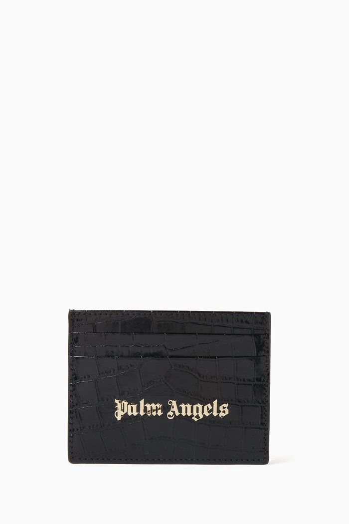 

Logo Card Holder in Croc-embossed Leather, Black