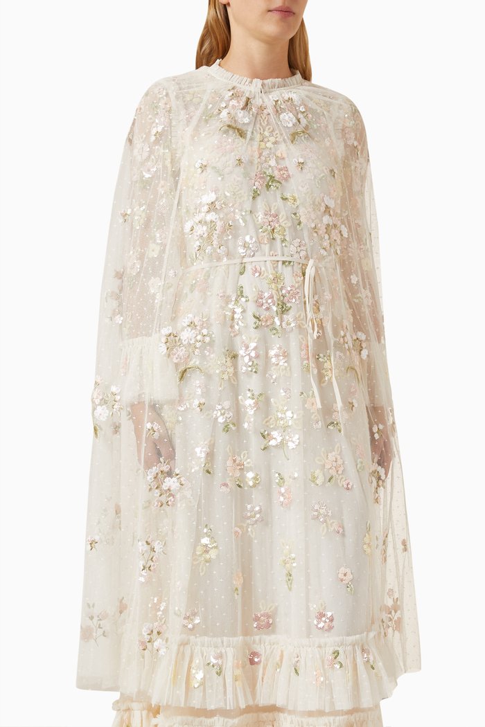 Posy Midaxi Open Cape in Tulle, Neutral