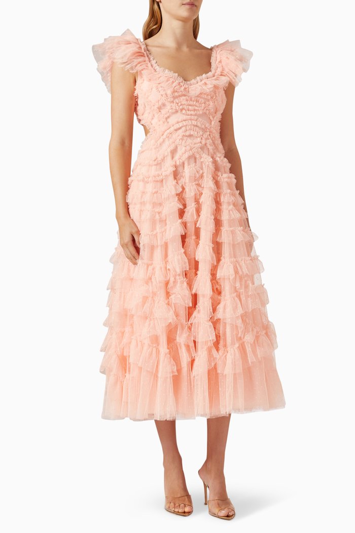 

Lola Backless Ballerina Midi Dress in Tulle, Orange