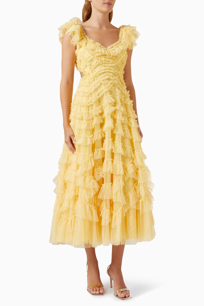 

Lola Backless Ballerina Midi Dress in Tulle, Yellow