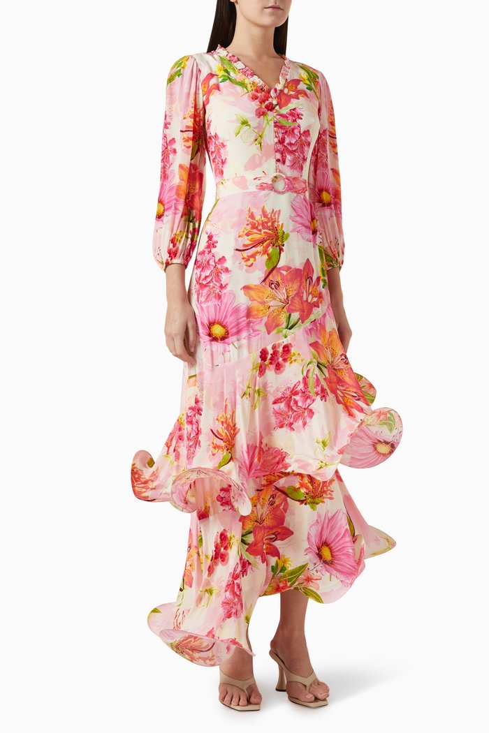 

Dainty Floret Asymmetric Maxi Dress in Crepe, Pink