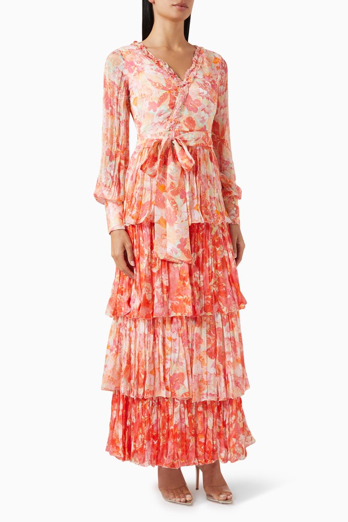 

Bud & Bloom Layered Maxi Dress in Chiffon, Red