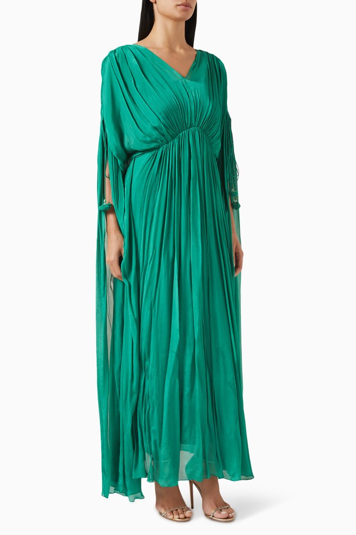 

Geometric Chaos Kaftan in Chiffon, Green
