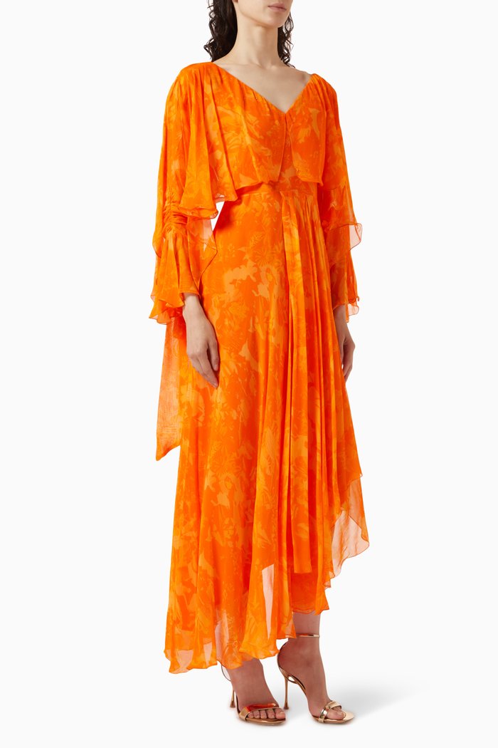 

Asymmetric Maxi Dress in Georgette, Orange