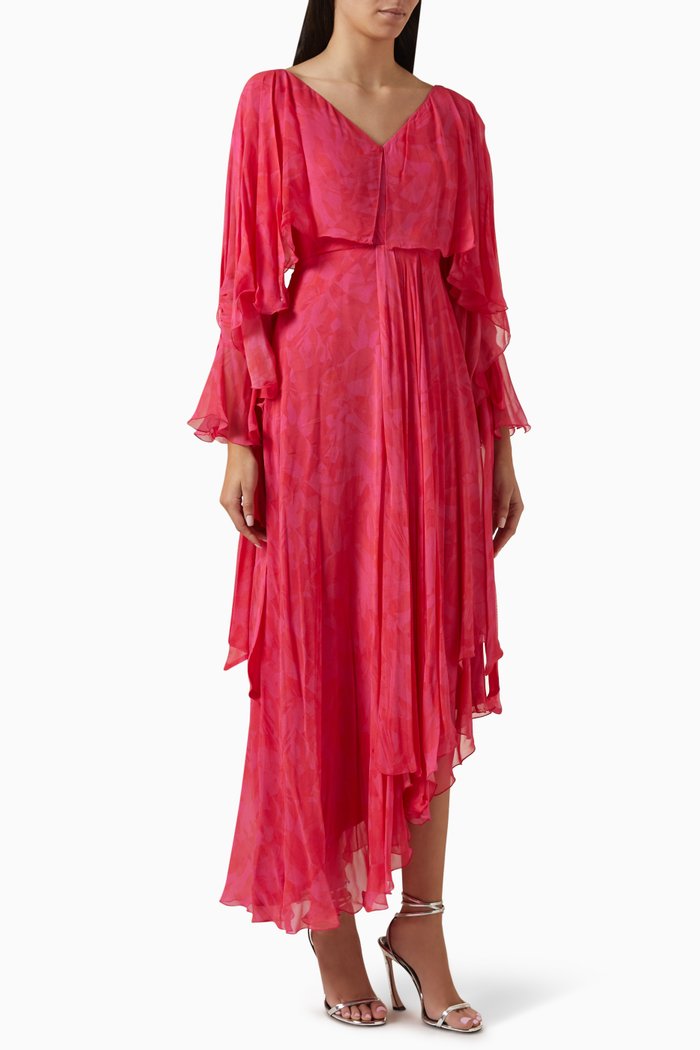 Asymmetric Maxi Dress in Georgette, Pink