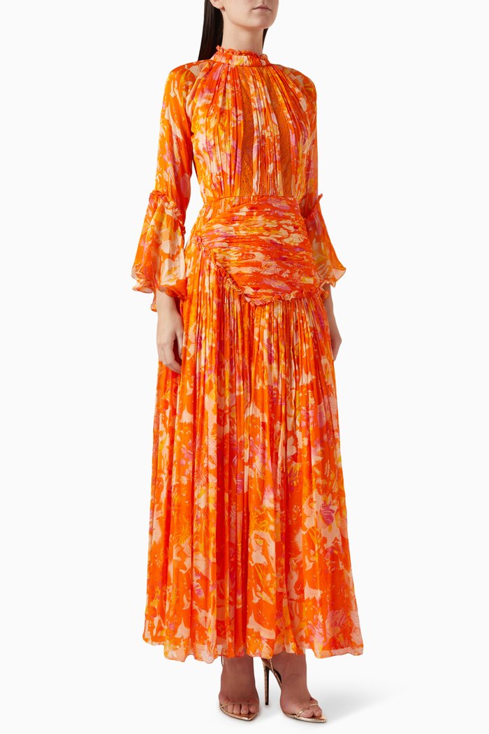 

Geometric Chaos Maxi Dress in Chiffon, Orange