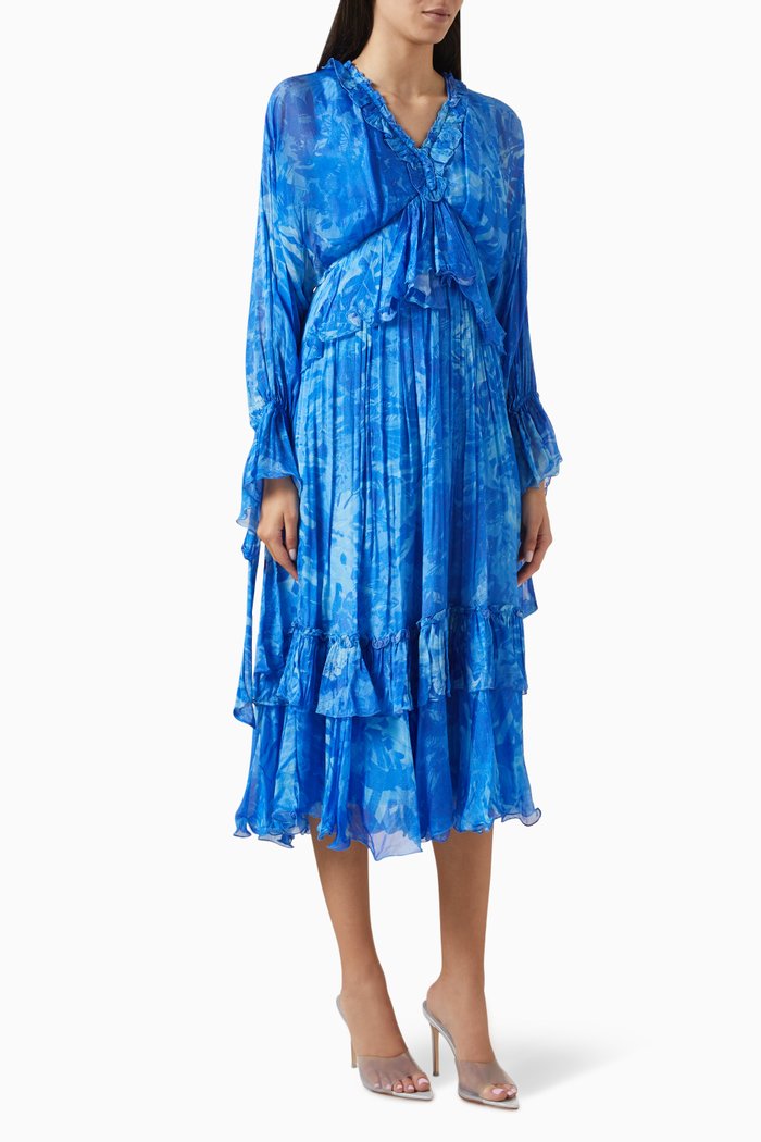 

Fancy Fusion Tiered Midi Dress in Chiffon, Blue