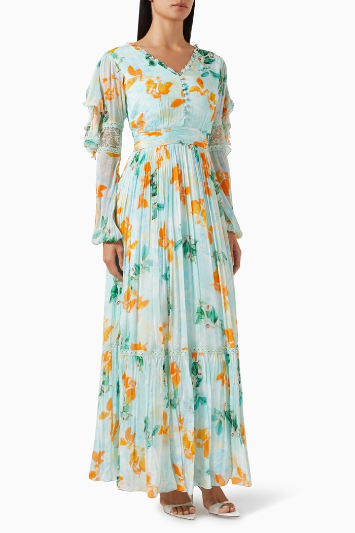 Blooming Buds Maxi Dress in Chiffon, Multicolour