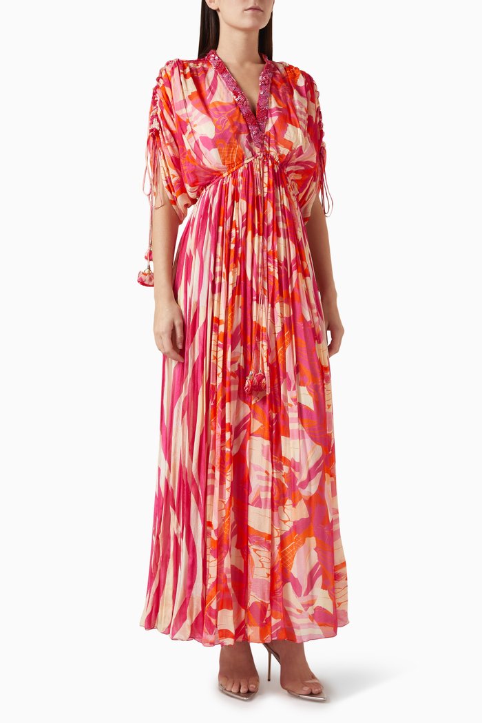 

Printed Kaftan in Chiffon, Pink