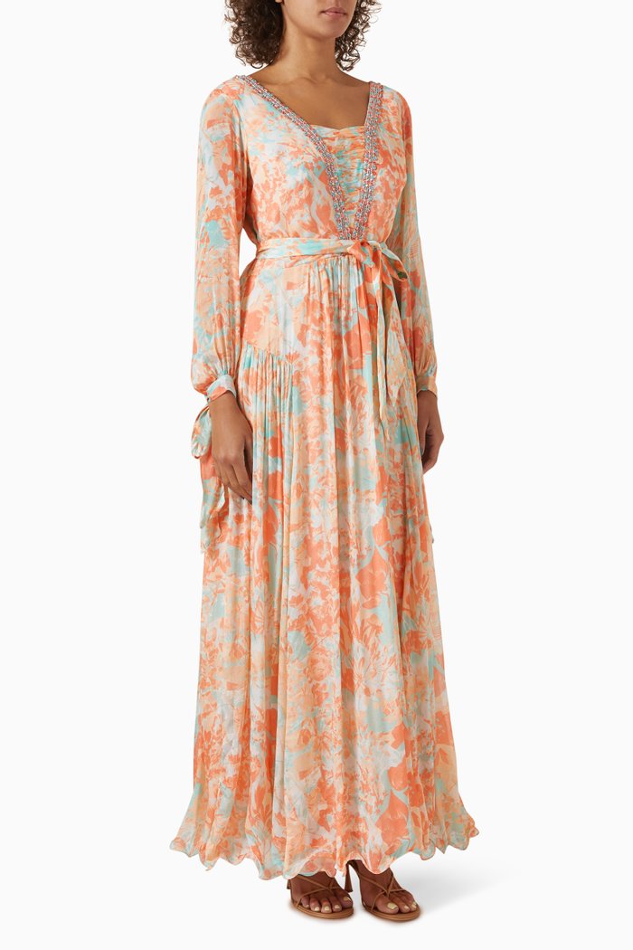 

Embellished Maxi Dress in Chiffon, Orange