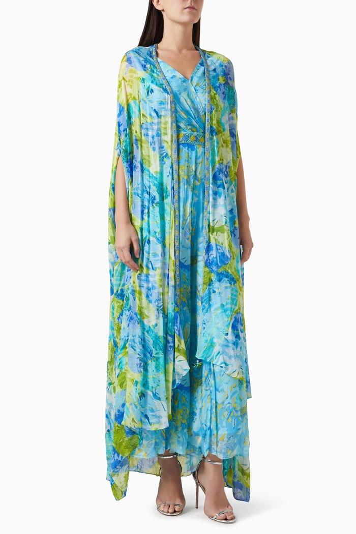 Printed Jumpsuit Set in Chiffon, Blue