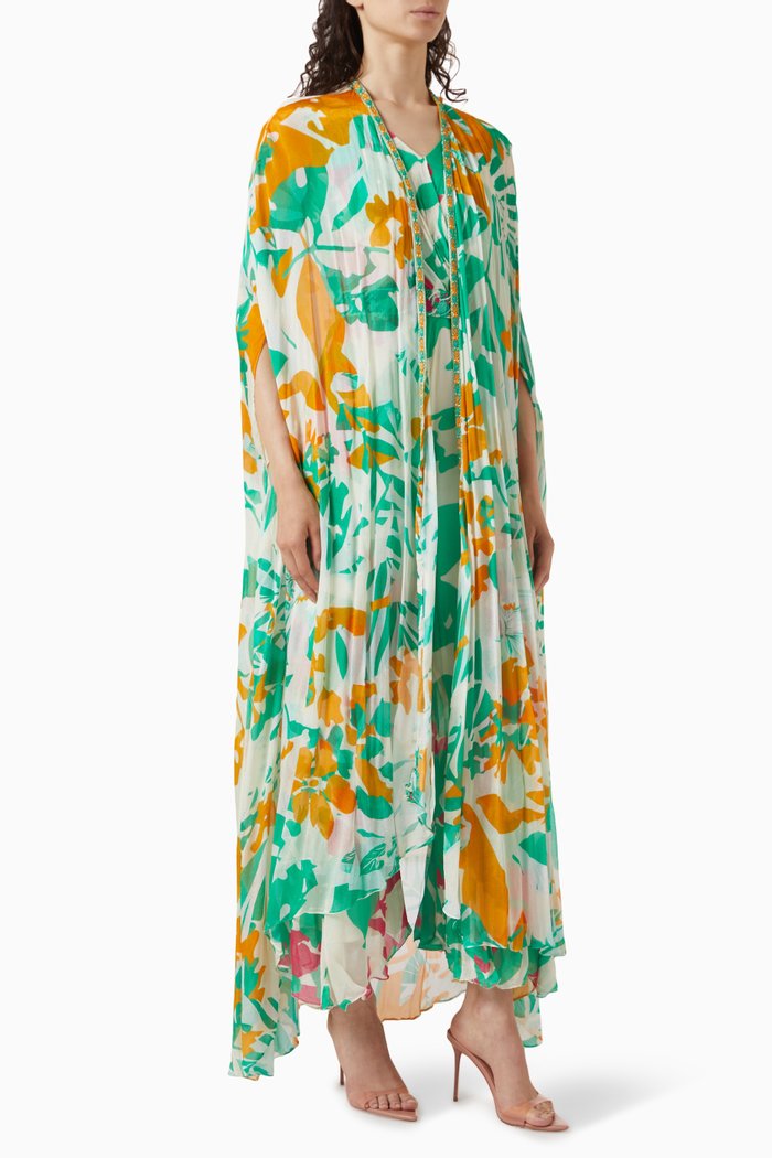 

Printed Jumpsuit Set in Chiffon, Green
