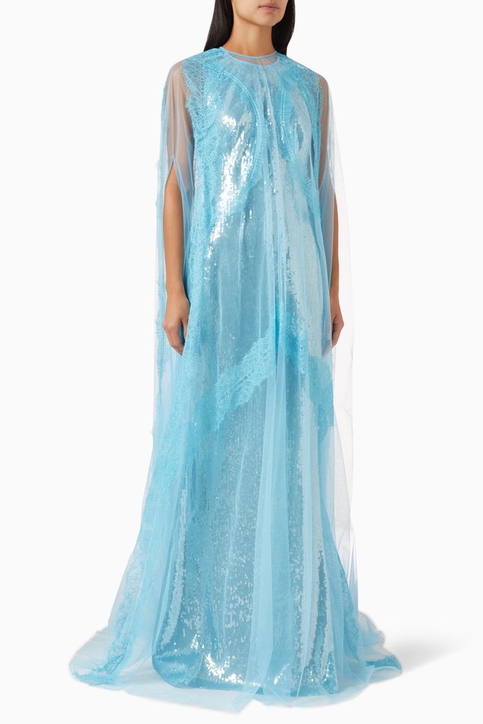 

Sheer Cape in Lace & Tulle, Blue