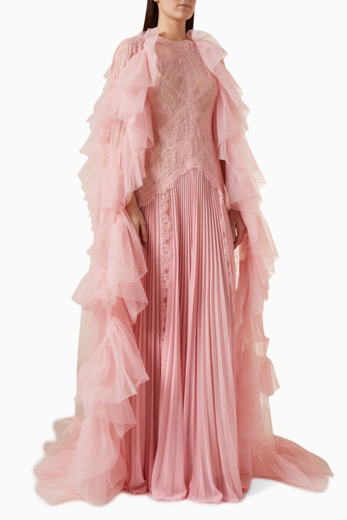 

Ruffled Cape in Tulle & Lace, Pink