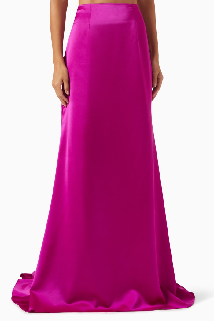 Flared Maxi Skirt in Satin, Purple