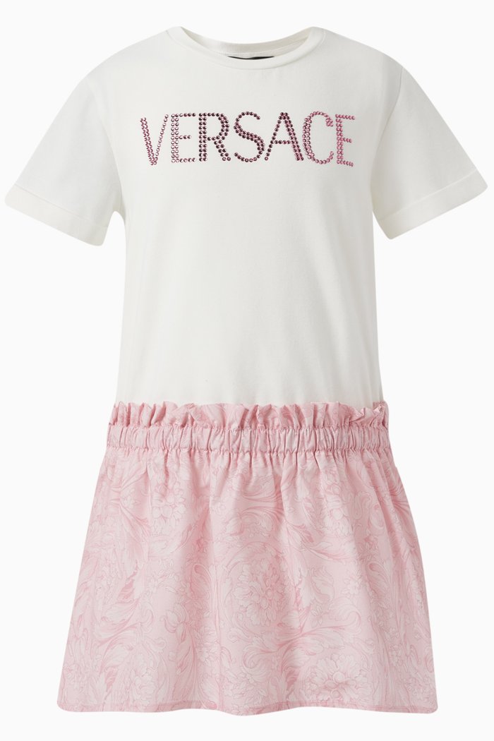 

Barocco-print T-shirt Dress in Jersey & Poplin, White