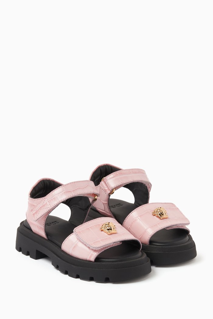 

La Medusa Sandals in Croc-embossed Leather, Pink