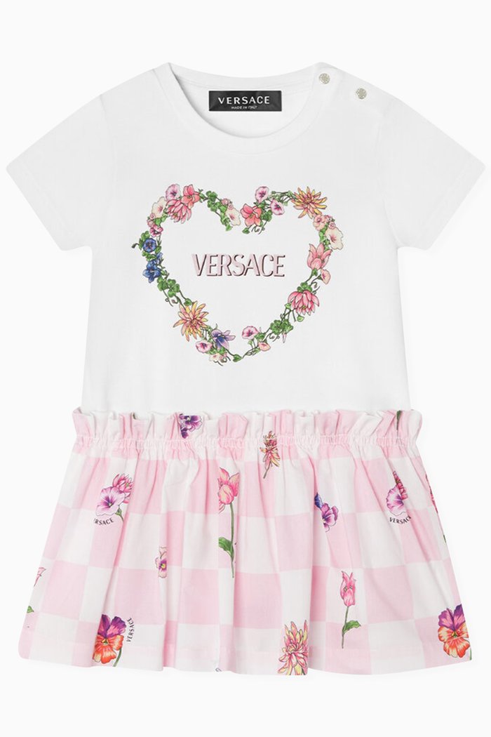 Blossom-print T-shirt Dress in Cotton Jersey, White