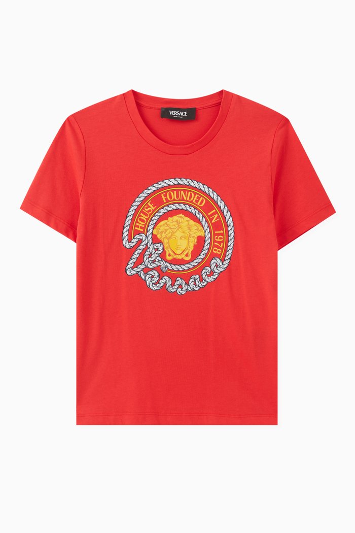 Nautical Medusa-print T-shirt in Organic Cotton, Red