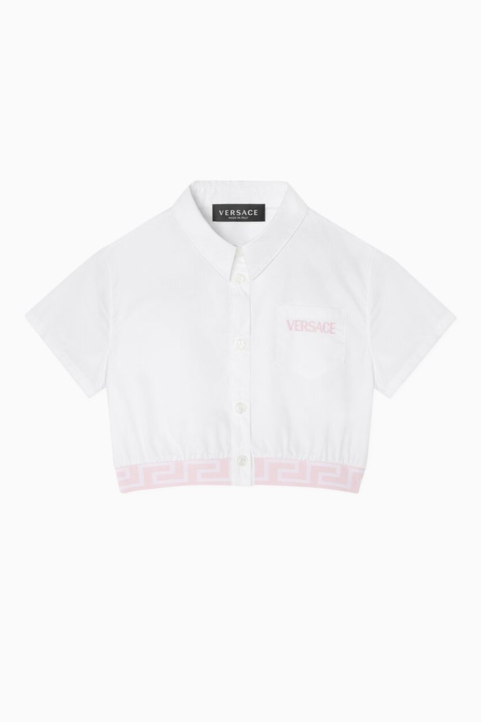 

Greca Crop Shirt in Cotton Poplin, White