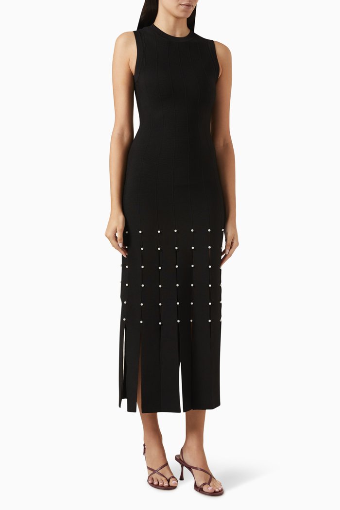 

Gildana Fringed Maxi Dress in Ribbed-knit, Black