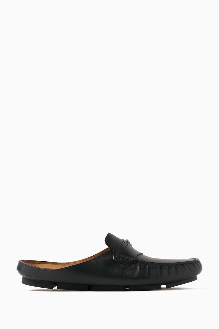 

Medusa Biggie Driver Mules in Calf Leather, Black