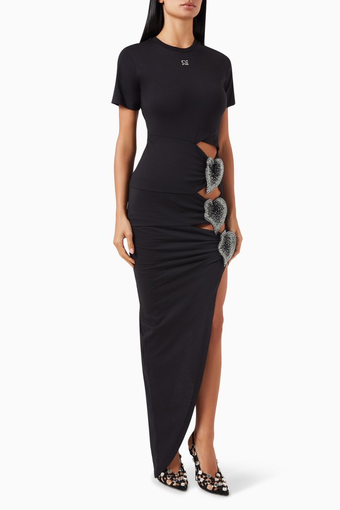 

Cut-out Maxi Dress in Cotton-jersey, Black
