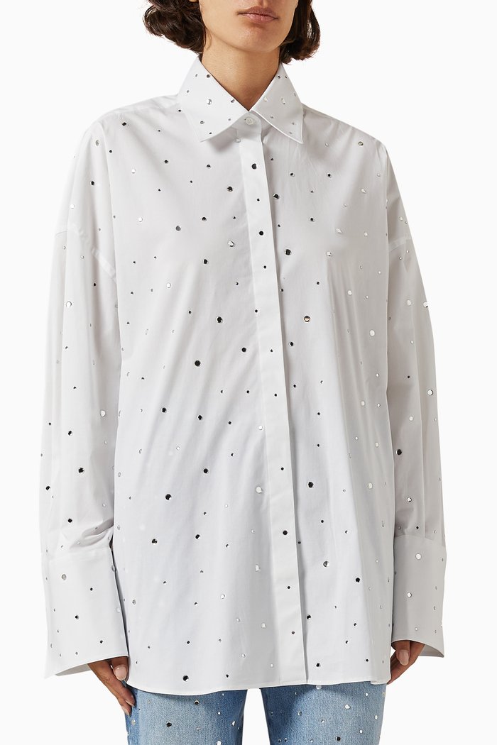 

Rhinestone-embellished Shirt in Cotton Poplin, White