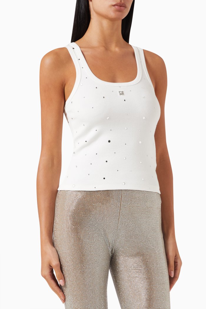 

Rhinestone-embellished Tank Top in Cotton, White