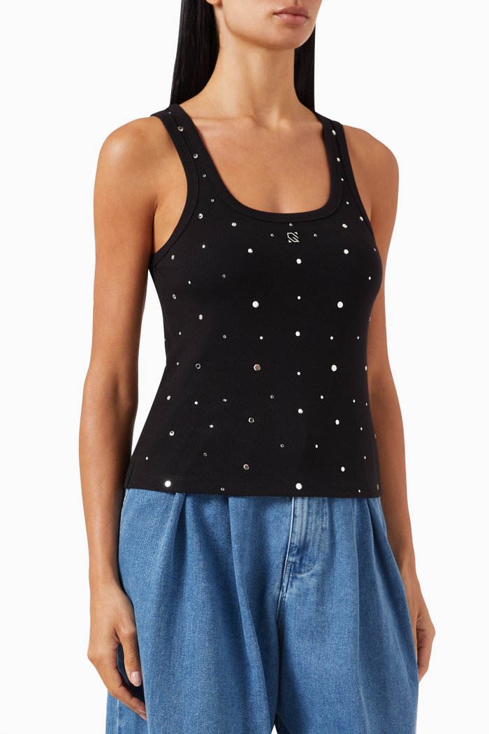 

Rhinestone-embellished Tank Top in Cotton, Black