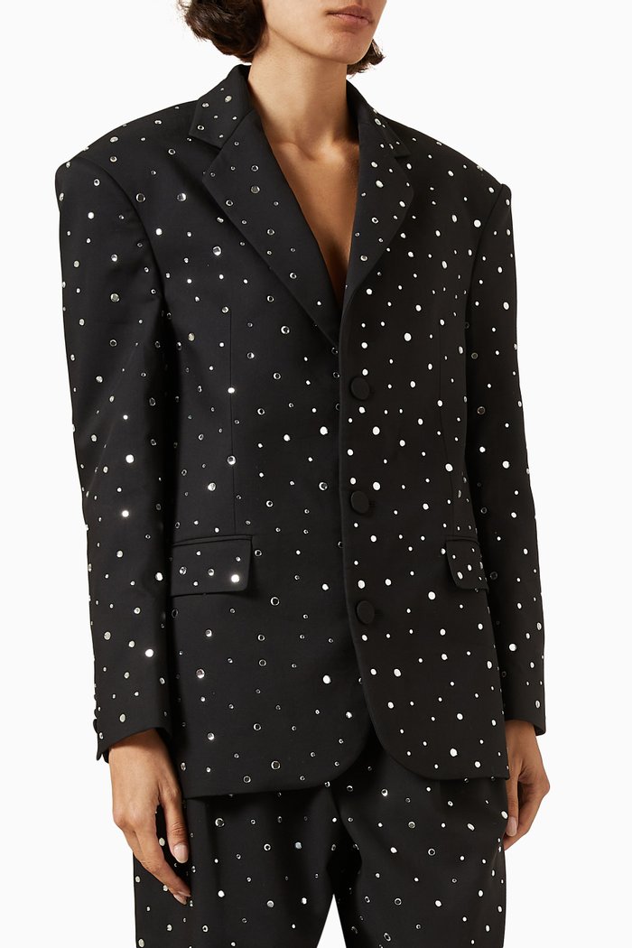 

Embellished Single-breasted Blazer in Cotton-blend, Black