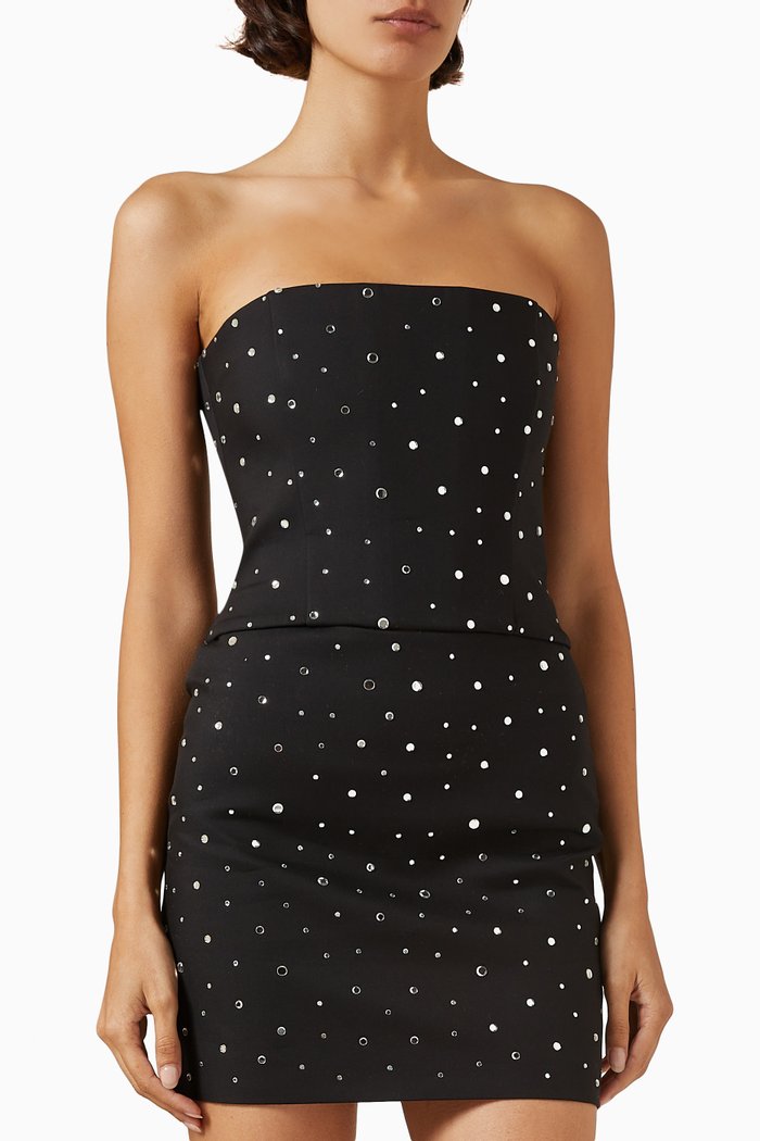 

Embellished Strapless Top in Cotton-blend, Black