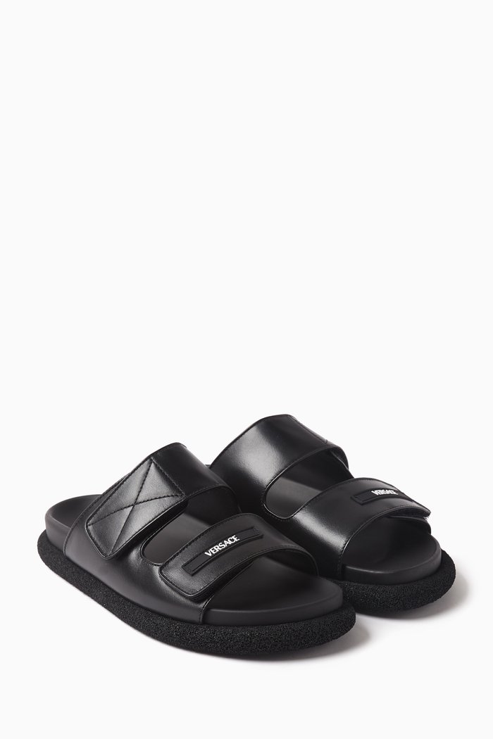 Logo Slides in Calf Leather, Black
