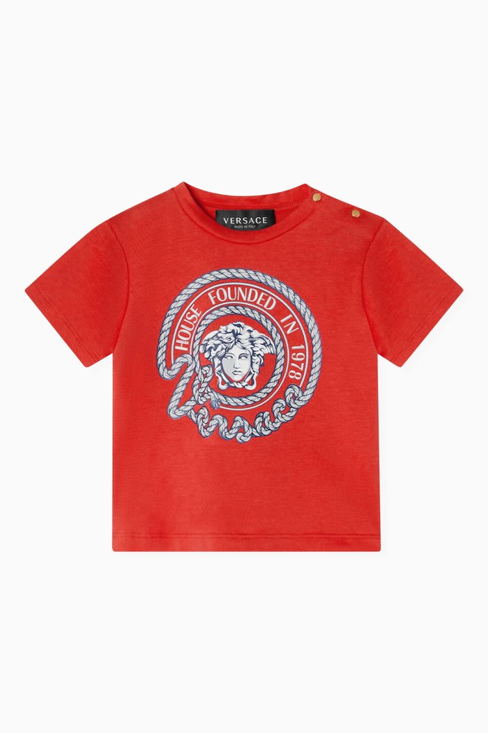 Nautical Medusa-print T-shirt in Stretch Cotton, Red