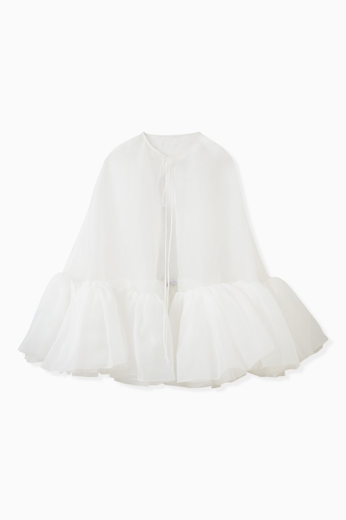 

Ruffled Short Cape in Organza, White