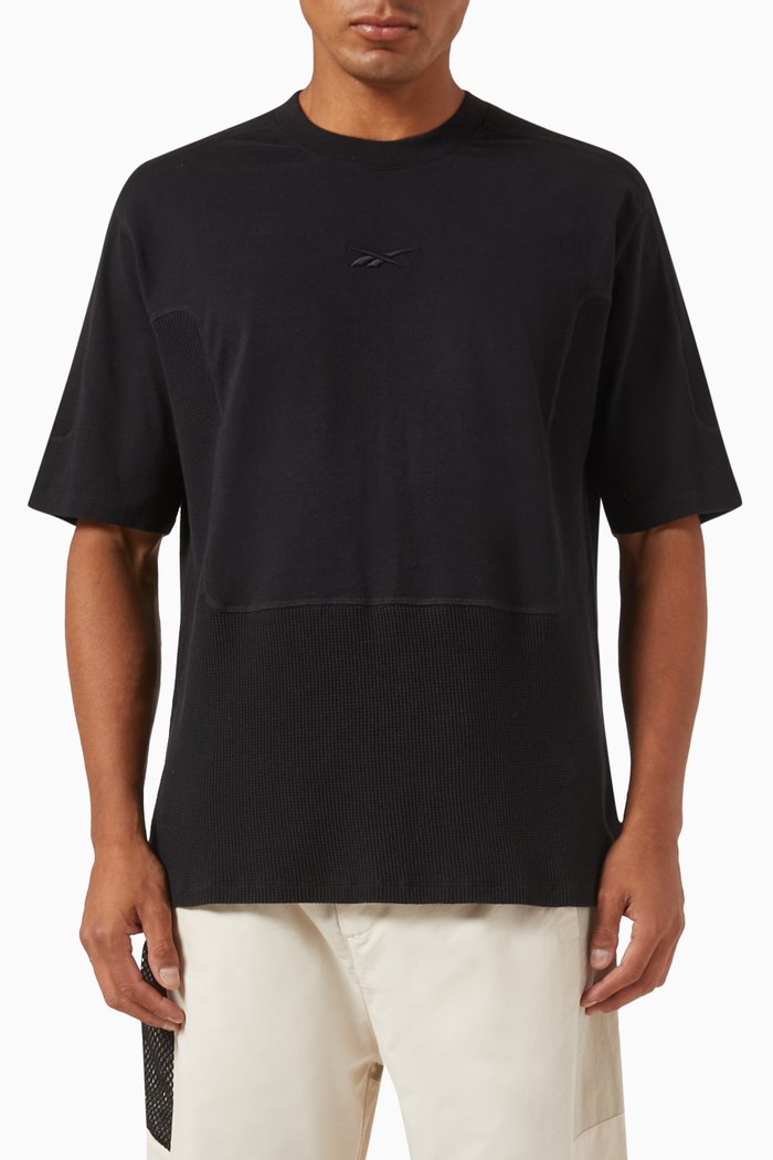 

Training Waffle-knit T-shirt in Cotton Jersey, Black