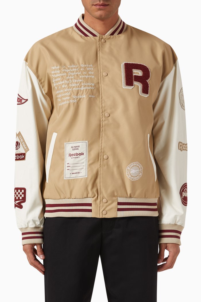 

Oversized Varsity Jacket in Shell, Brown