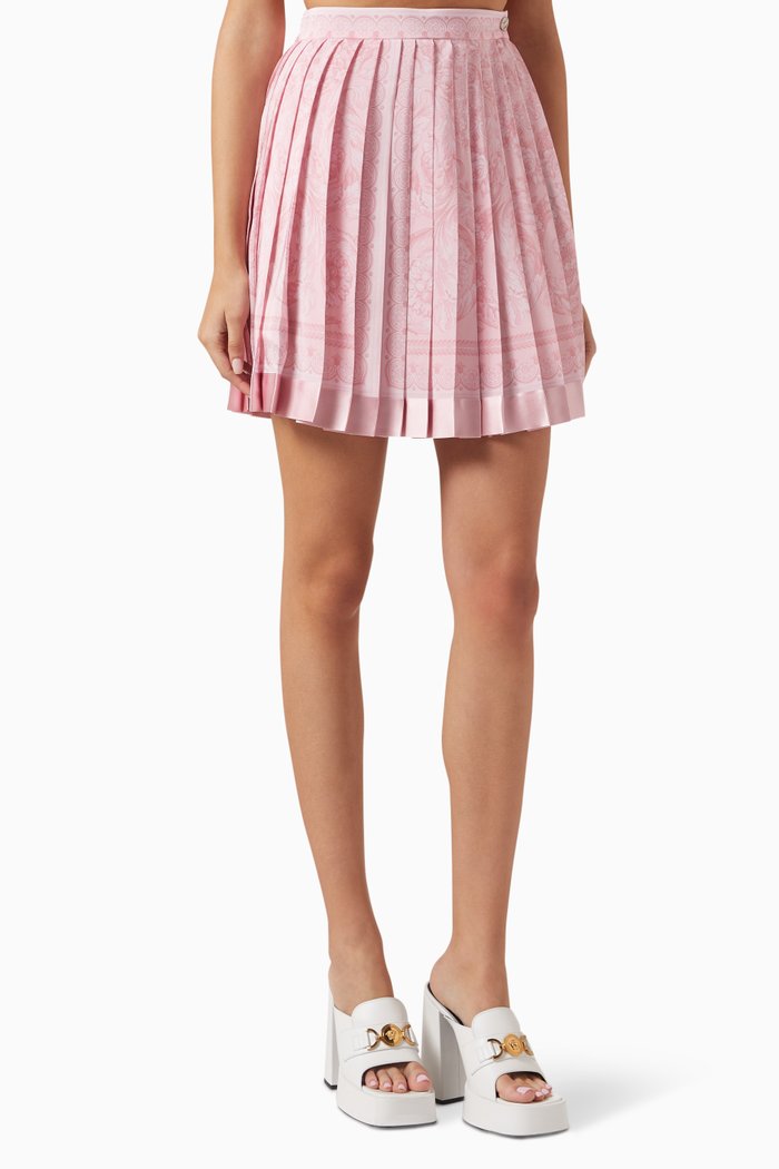 

Barocco Pleated Mini Skirt in Silk, Pink