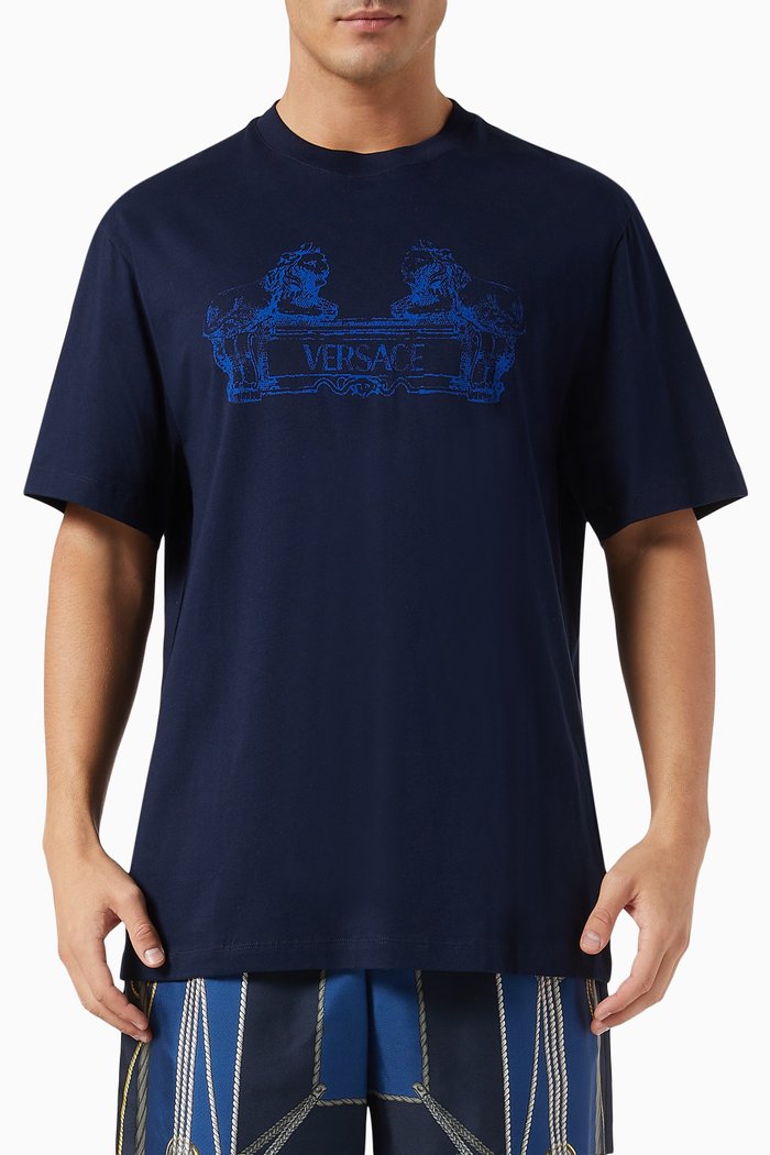 

Cartouche Print T-shirt in Cotton, Blue