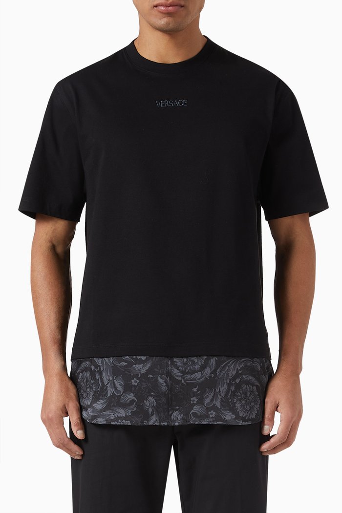 

Barocco Panelled T-shirt in Cotton, Black