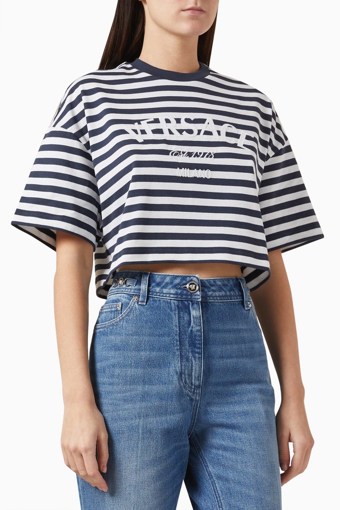 

L'Ancora Striped Crop Top in Jersey, White