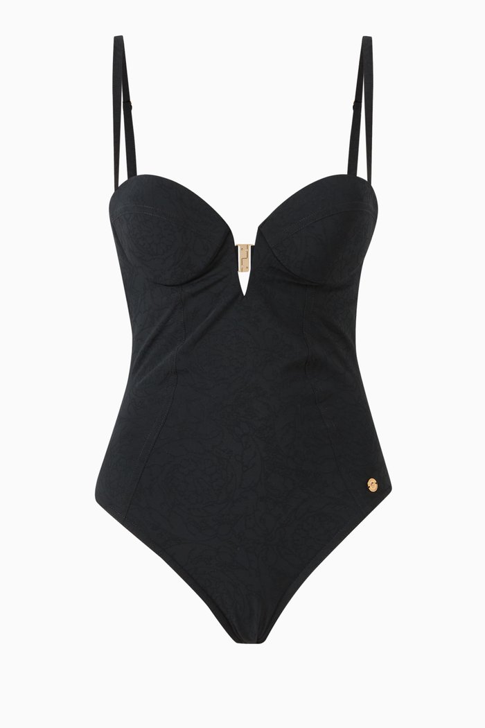 

Medusa Coin One-piece Swimsuit in Stretch Jacquard, Black