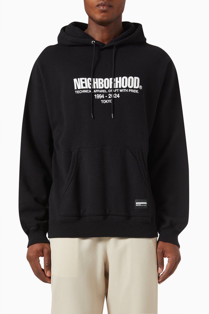

Printed Drawstring Hoodie in Cotton, Black