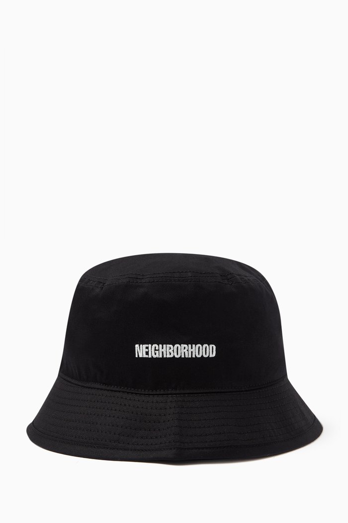 

Bucket Hat with Embroidered Logo in Cotton, Black