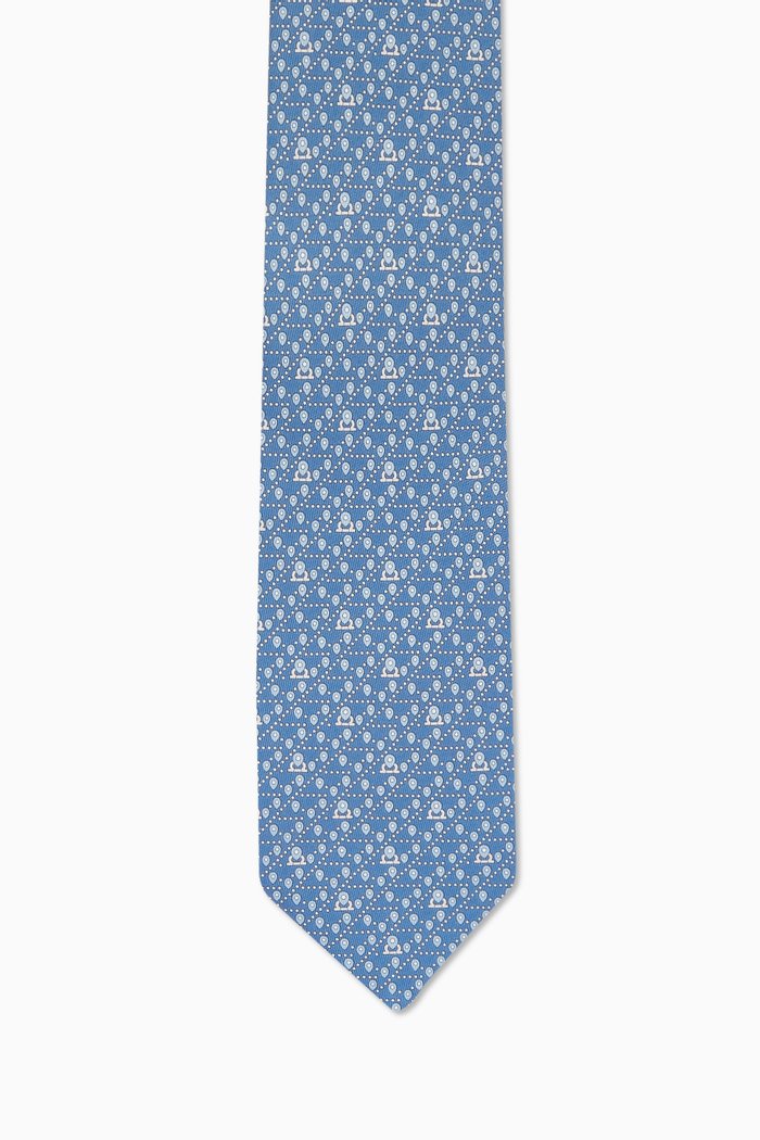 

Tag-print Tie in Silk Twill, Blue